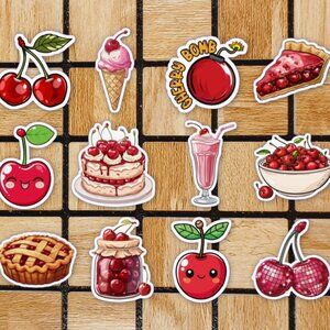 Cherries Cherry Sticker Pack of 12 Vinyl Stickers - Waterproof Die Cut Stickers